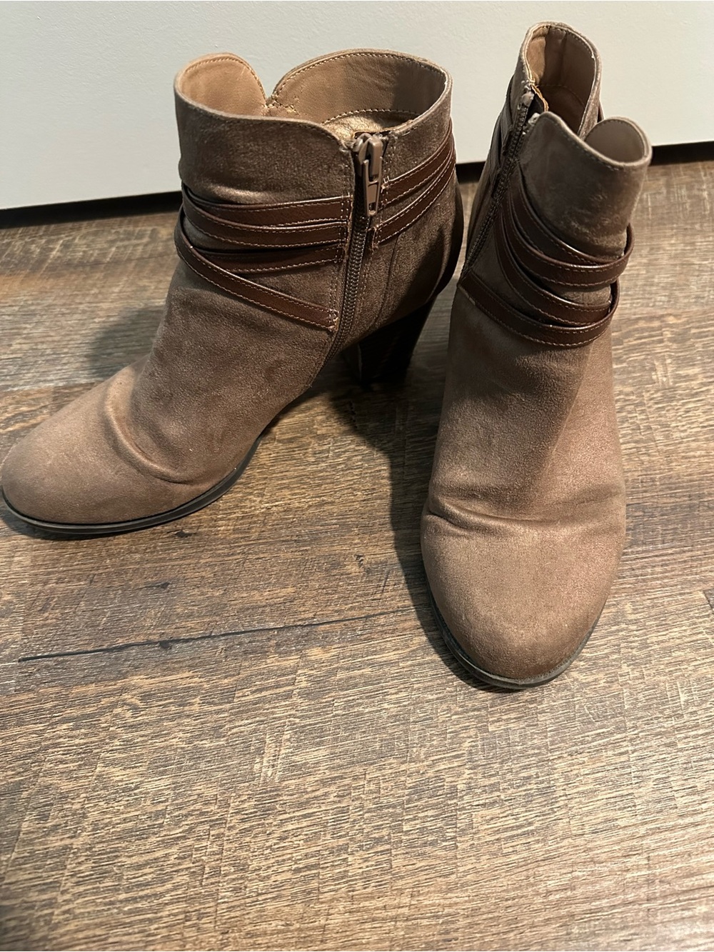 Life Stride Brown Suede Ankle Boots with Strap Detail